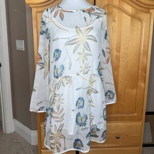 Roxy Amazing Wave Long Sleeve Sheer Ivory‎ Floral Long Sleeve Dress SZ 4